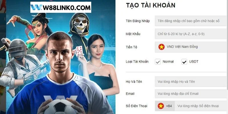 Đăng ký tài khoản cược tại W88 được thực hiện hoàn toàn miễn phí.